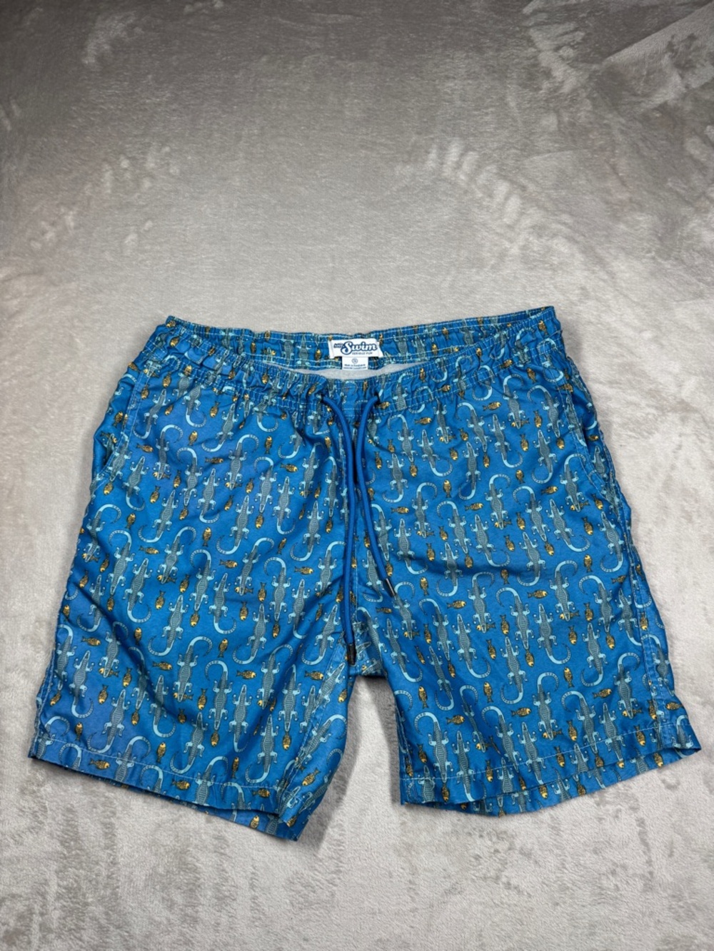 Mr. Swim Serious Fun Men’s Crocodile Fish Novelty Blue Swim Trunks Shorts Small
